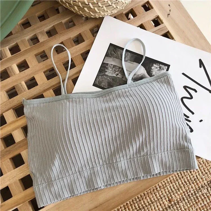 Women Lingerie Bra Soild Push Up Seamless Spaghetti Sling Soft Tube Top Bralette Top Tanks
