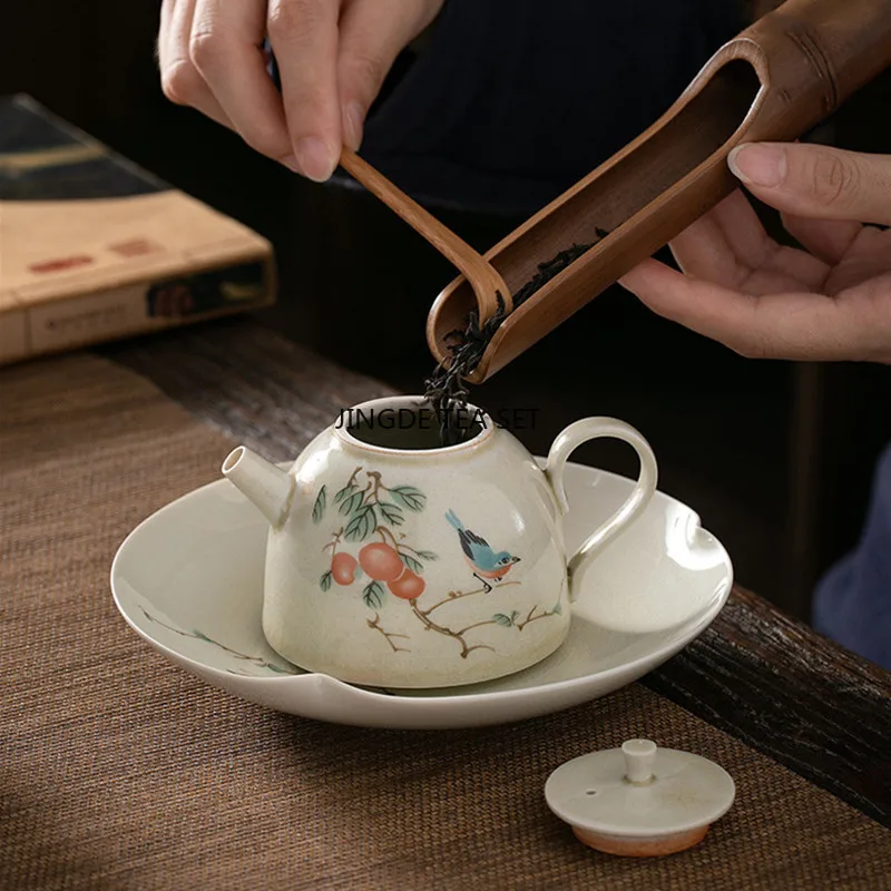 170ml Chinese traditional ceramic teapot hand-painted flower and bird household water kettle Kung Fu tea set