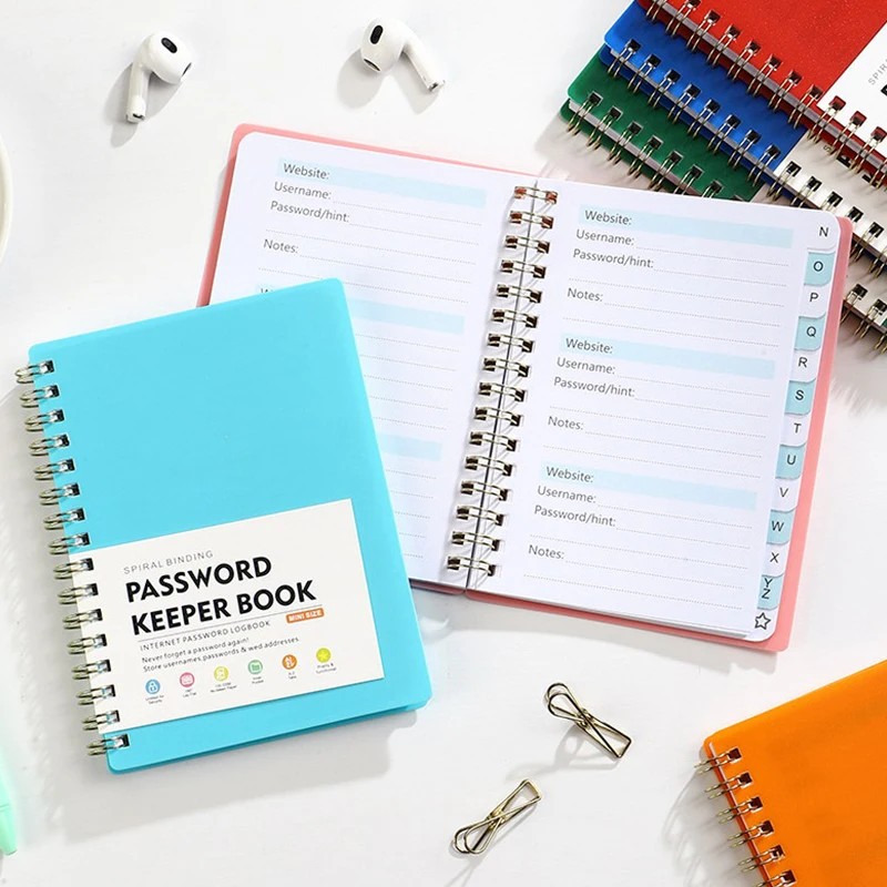 A6 PP Cover Coil Password Notebook With Letter Index Label Internet Login Password Address Book Schedule Plan Journal Stationery