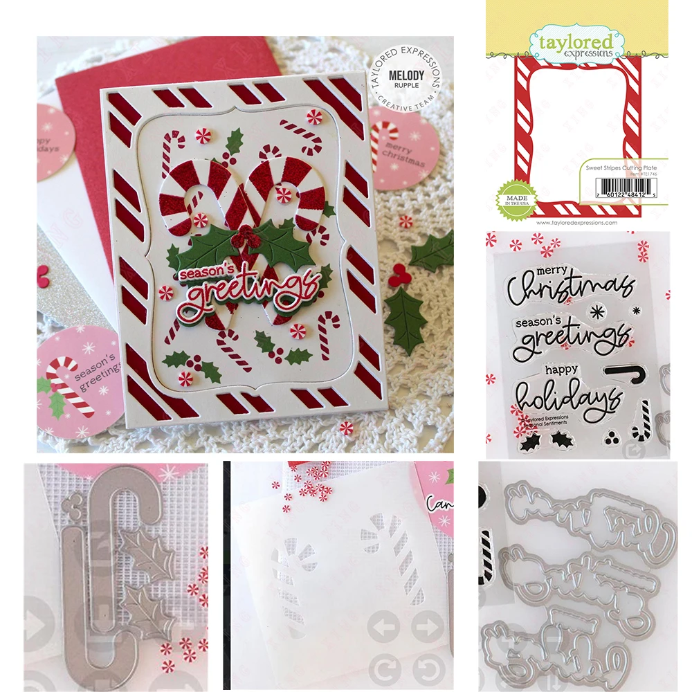 

New Scrapbook Deco Embossing Stamps Stencils Diy Handmade Craft Reusable Molds Sweet Stripes Cutting Plate Candy Cane Metal Dies