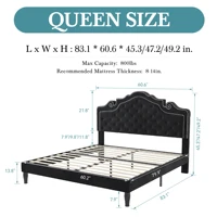 HOOMIC Full/Queen/King Size Velvet Bed Frame with Adjustable Tiara Headboard, Diamond Tufted Upholstered Platform Bed 2