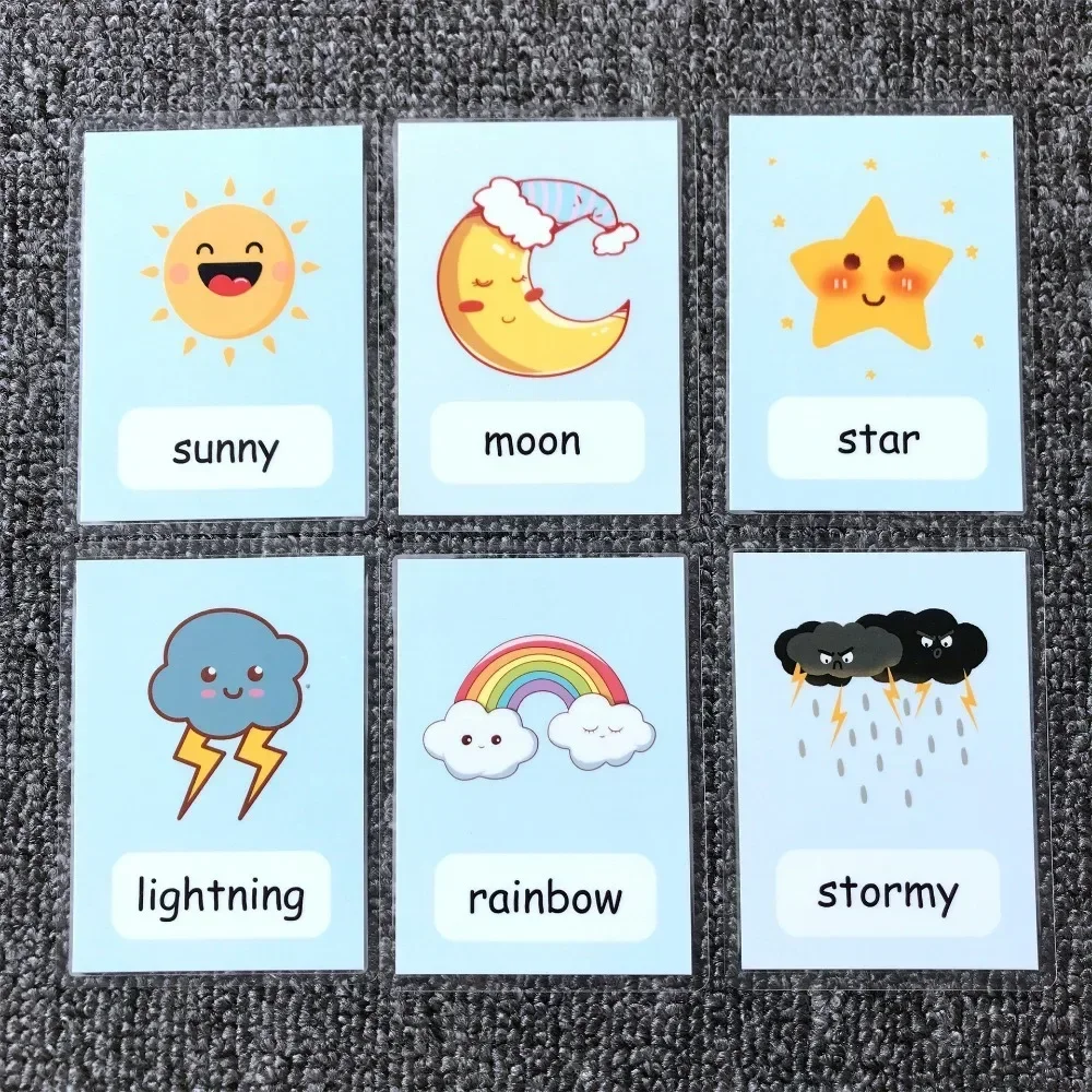 Baby Montessori Toys Emotion Weather Learning Card Cartoon English Flash Cards Kids Learning Toys Educational Toys for Children 4