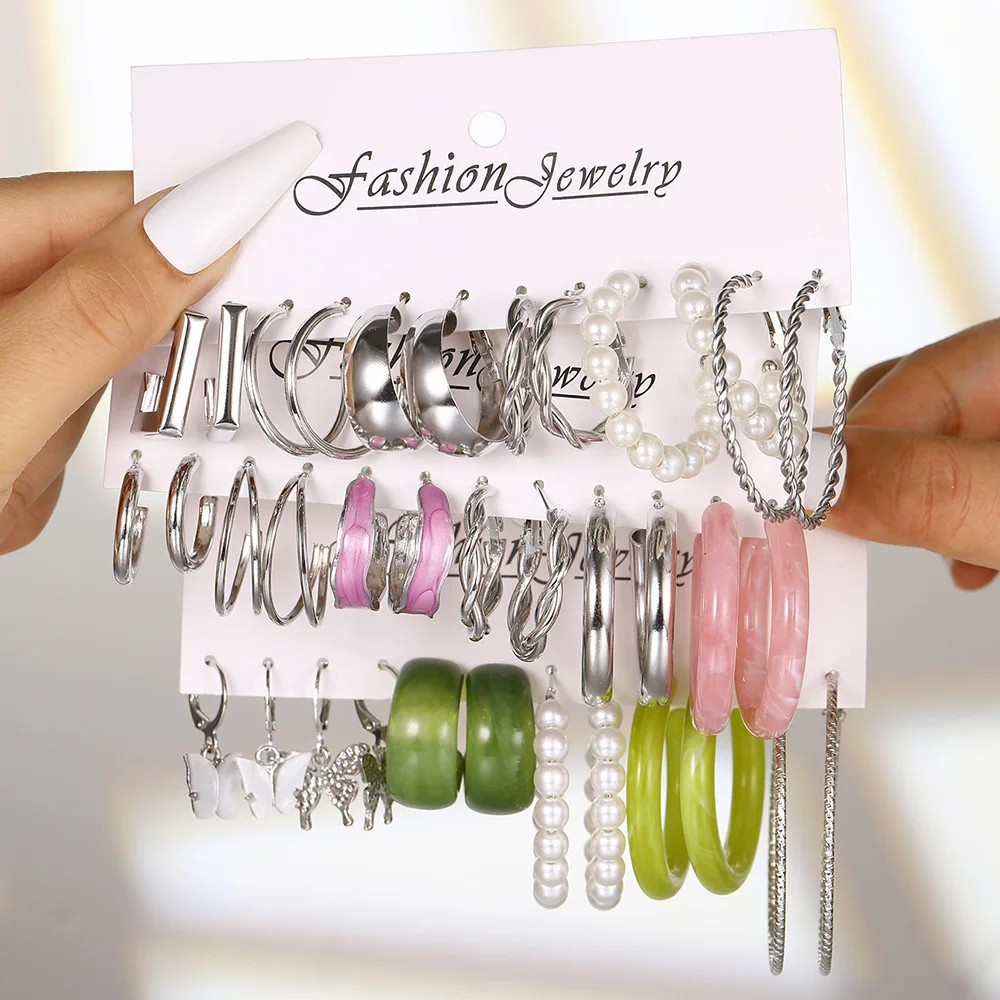 18 Pcs New Fashion Colorful Earrings Set For Women Boho Butterfly Gold Silver Color Pearl Circle Dangle Earrings Jewelry Gifts