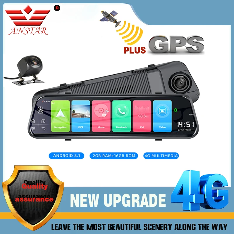 Anstar New Andriod DVR 4G Dash Cam 1080P Car Camera 9.66" Touch Screen Rearview Mirror ADAS GPS Wifi Car DVR Android Mirror
