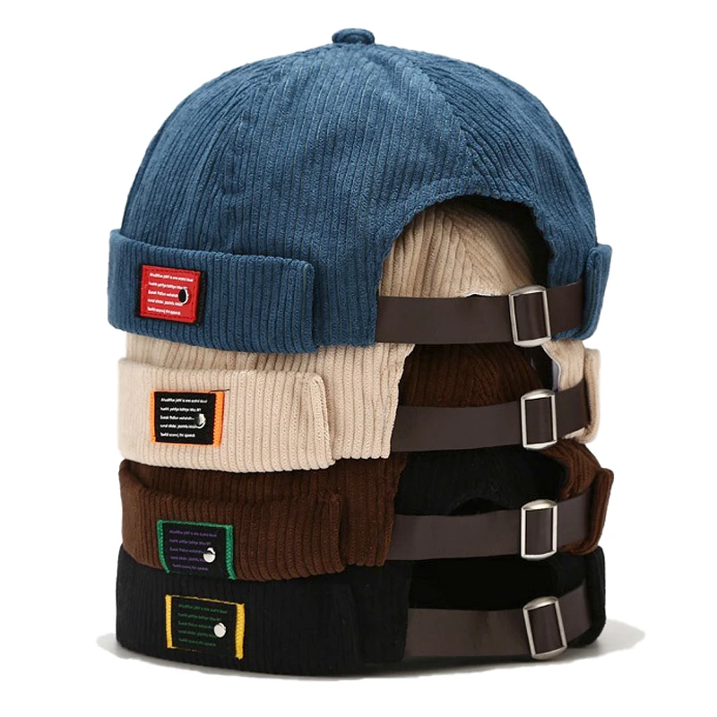 

Fashion Vintage Beanie Hats Men Women Spring Autumn Landlord Hat Streetwear Hip Hop Brimless Hat Corduroy Docker Cap Wholesale