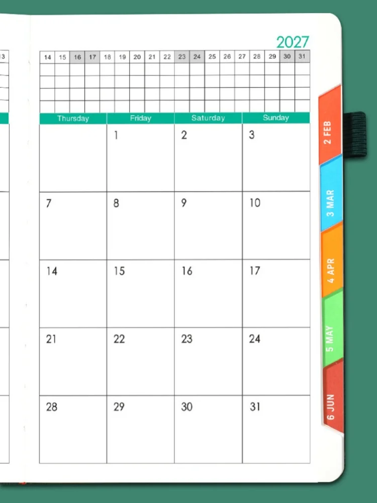 Agenda Giornaliera 2027 Formato A5, Quaderno con Pagine in Inglese, 400 Pagine Spesse, Agenda Mensile, Blocco Note con Righe Verticali Retrò - immagine 6