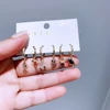 New Design 6pcs Cubic Zirconia Villain Dangle Earrings Set Gold Color Plated Women Girls Jewellery 5