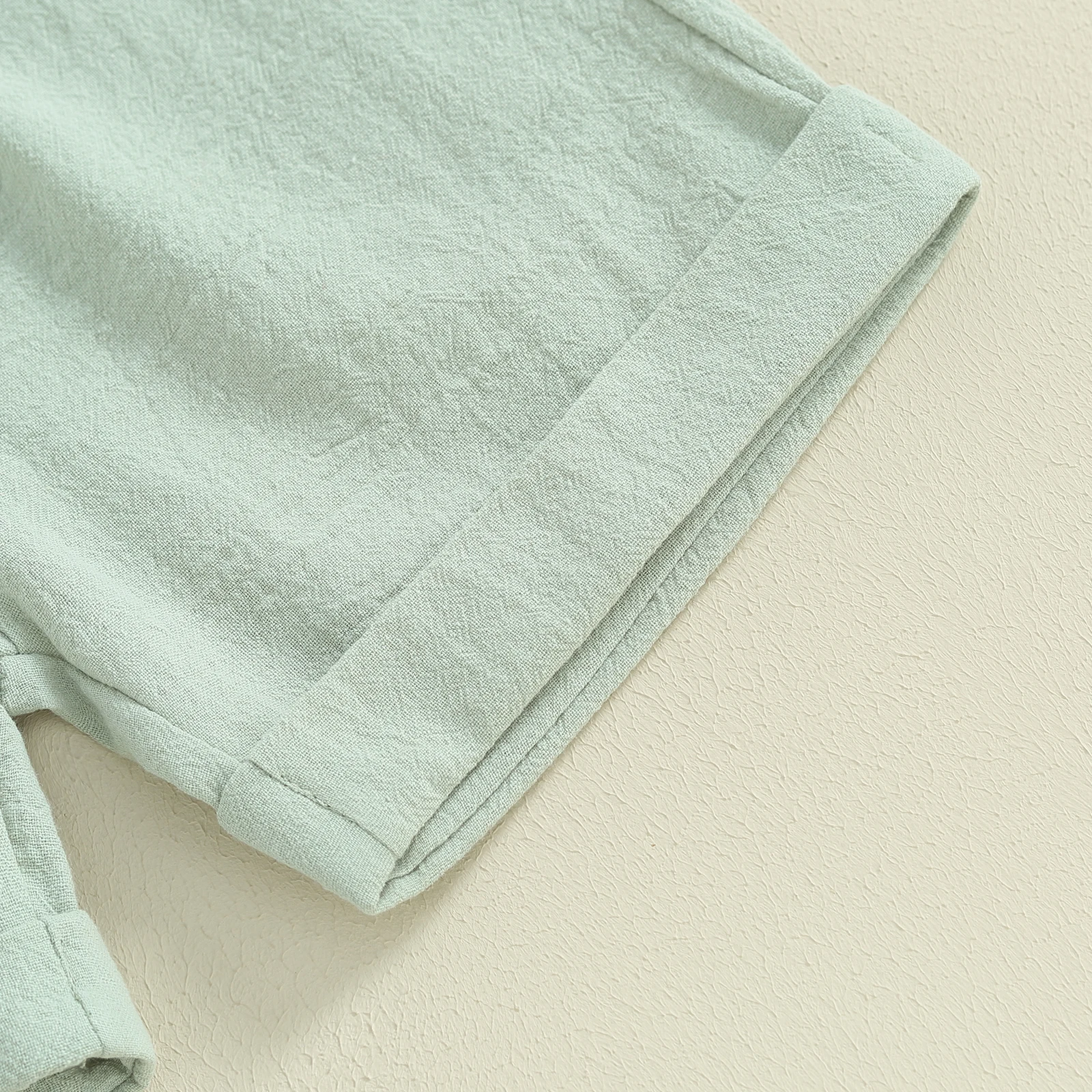 Soft Cotton Linen Casual Kids Baby Summer Outfits For Boys Solid Color Buttons Short Sleeve Tops Shorts 2Pcs Toddler Clothes Set