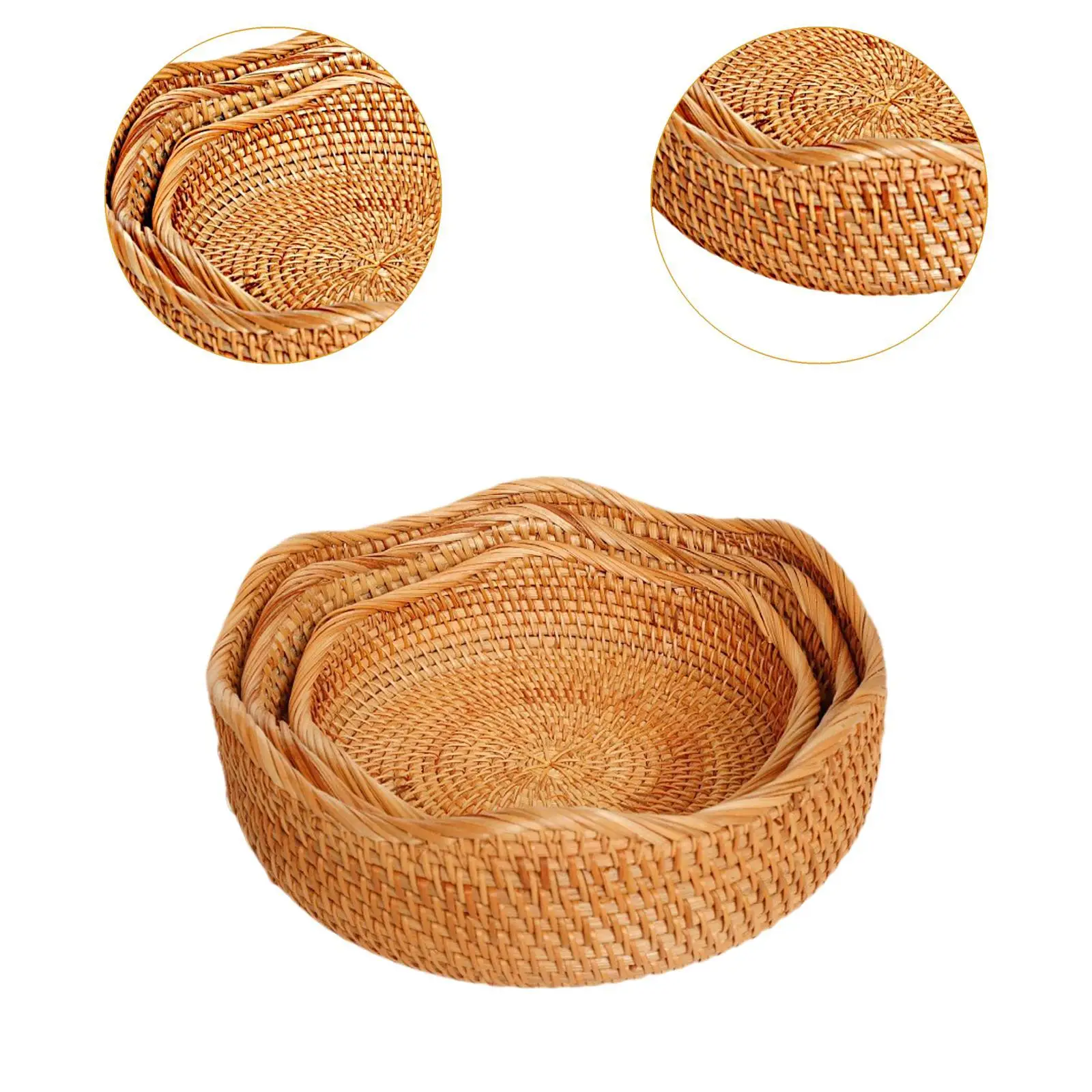 3x Woven Fruit Basket Portable Fruit Storage Holder for Tea Coffee Table 3x Woven Fruit Basket Portable Fruit Storage Holder for Tea Coffee Table