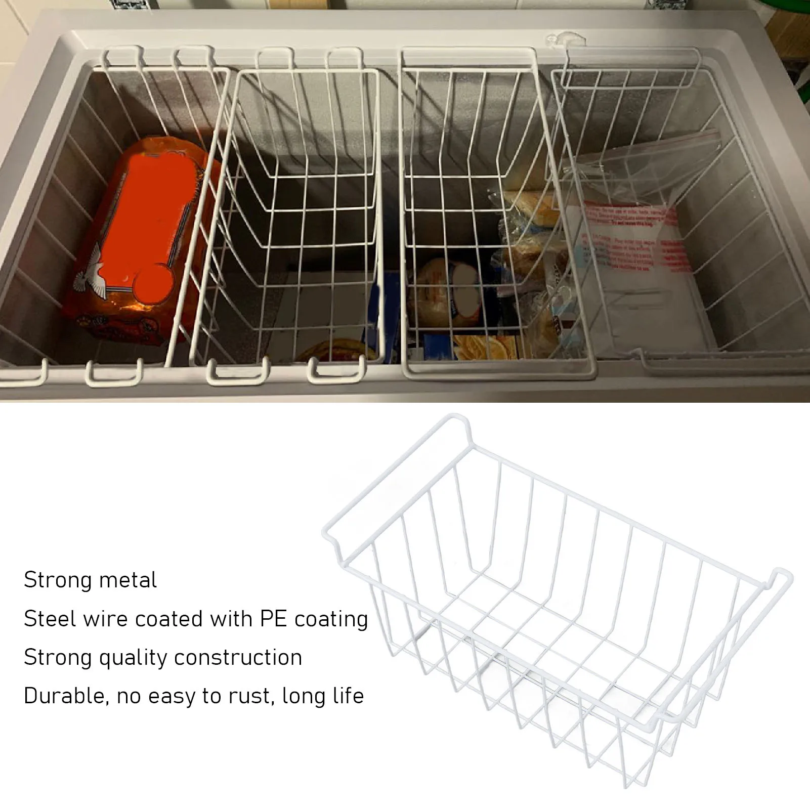 2pcs Freezer Bins, Freezer Refrigerator Basket Storage Rack Bins, Metal Wire  Baskets With Handles For Upright Refrigerator Chest Freezer 