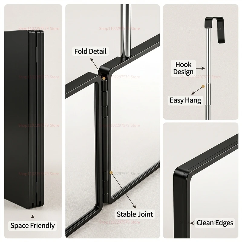 S 트래블 포터블 360 °   높이 조절 가능한 텔레스코핑 후크가 있는 삼면 접이식 화장 거울, 접이식 메이크업 및 헤어 스타일링 거울