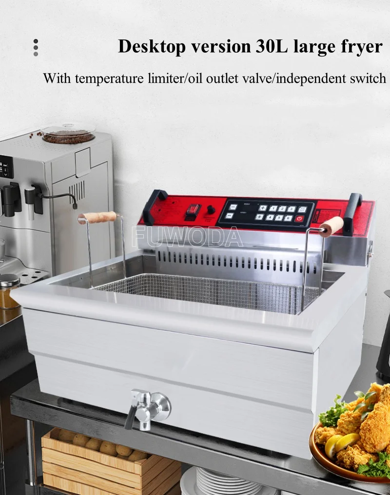 30L Computer Version Commercial Electric Deep Fryer, Snack Machine With Removable Basket, Stainless Steel, Oil Fryer 4