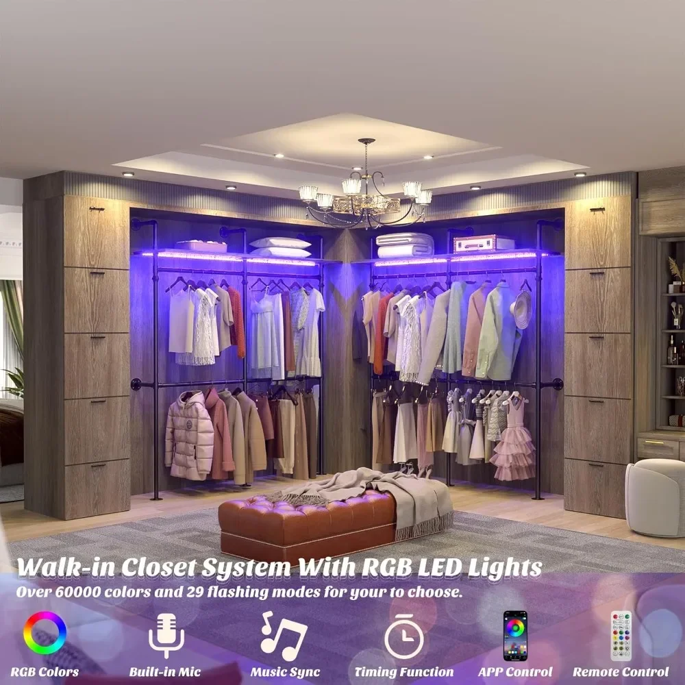 New2025-Industrial Pipe Clothing Rack, Reversible 79.7'' Clothes Rack for Hanging Clothes, Heavy Duty Garment Racks Closet Wardr