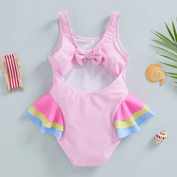 Girls  Swimsuit Sleeveless Round Neck Mermaid Print Summer Beach Ruffle Bodysuit Swimwear with Bow Detail 4