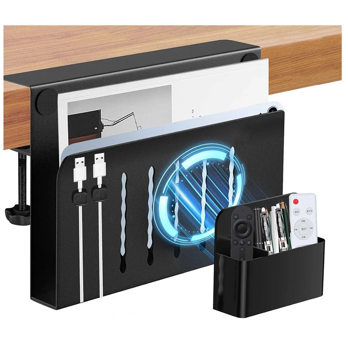 

Desk Side Storage,No Drill Under Desk Cable Management Tray,Clamp on Side Desk Organizer,Under Desk Storage for Office A