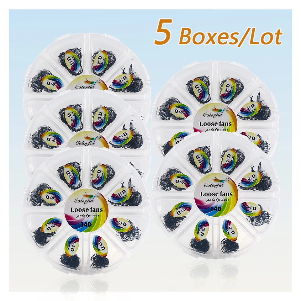 

Colorful 5pcs/lot Loose Fans Lashes Thin Pointy Base Premade Volume Fans Wholesale Sharp Slim Narrow Stem Russian Volume Eyelash