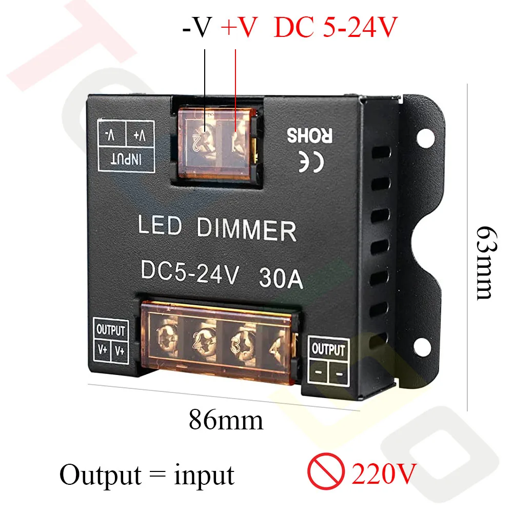 Tedeligo LED Dimmer Switch 433MHz 12V 24V 30A Regulator Adjustable Brightness Controller Wireless Wall Switch for LED Strip Lamp