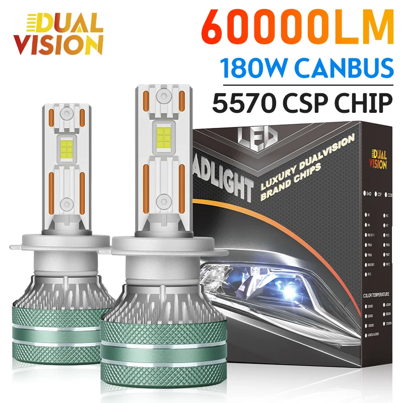 Dualvision K5C H7 LED 60000LM Car Headlight Canbus H3 H1 H4 H11 9012 HIR2 H8 H9 9005 9006 HB3 HB4 High Power 180W 5570 CSP Chips