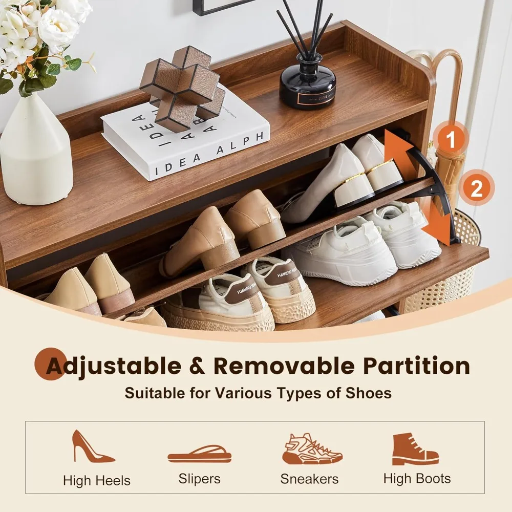 31.5" Fluted Shoe Cabinet with 2 Flip Drawers, Freestanding Narrow Storage Organizer for Entryway Hallway Living Room