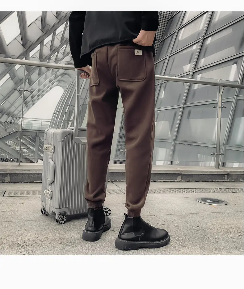 Description Picture 3 of itemAutumn and Winter New Male Coffee Black Plush Warm Casual Pants/Men's Matching Corduroy Slim Fit Small Feet Retro Elastic Pants