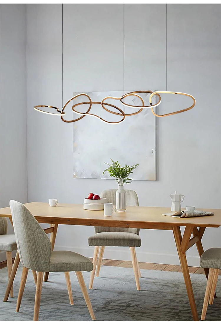 Modern Rose Gold Circle LED Chandeliers Home Dining Room Decoration Lamp Indoor Bar Ligthing Hanging Pendant Fixtures Luminairea kitchen chandelier