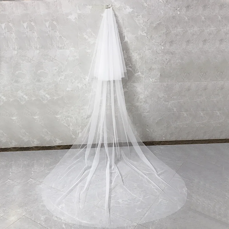 White Ivory 2 layers Soft Tulle Blusher Veil Veu de Noiva 1.5Meter Wdith 3Meter Long Comb Wedding Veil Voile de mariée