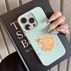 Charming Fat Orange Cat Pattern Soft Silicone Phone Case Cover - iPhone 15 Plus (LightCyan)