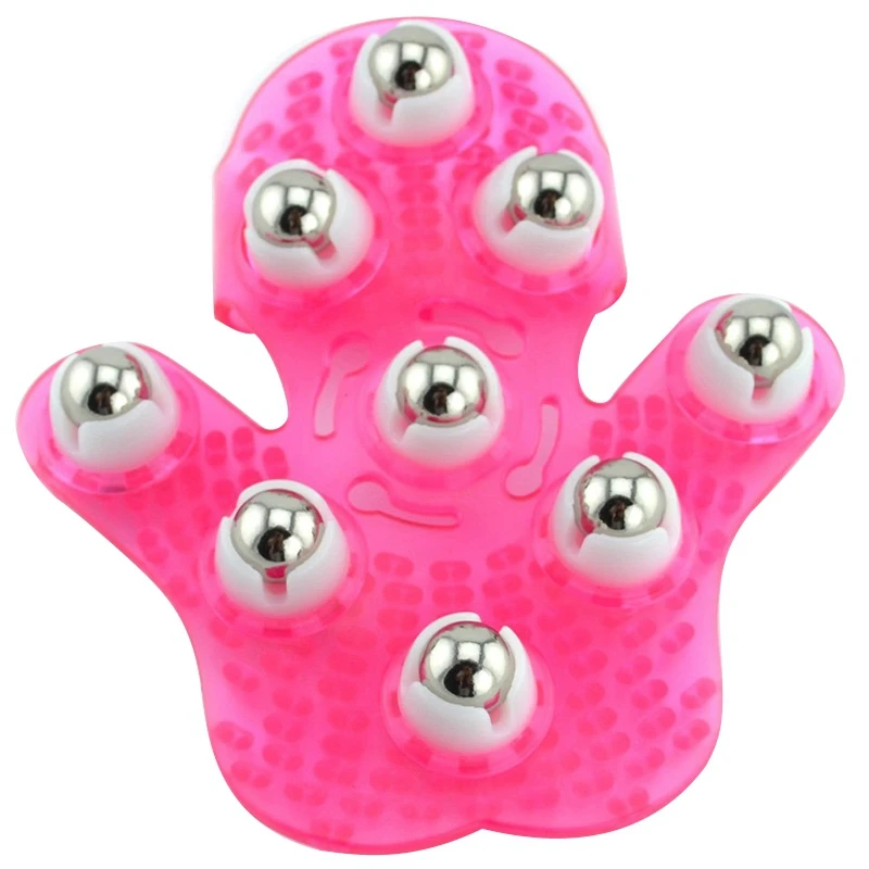 

Palm Shaped Massage Glove Body Massager With 9 360-Degree-Roller Metal Roller Ball Beauty Body Care (Pink)