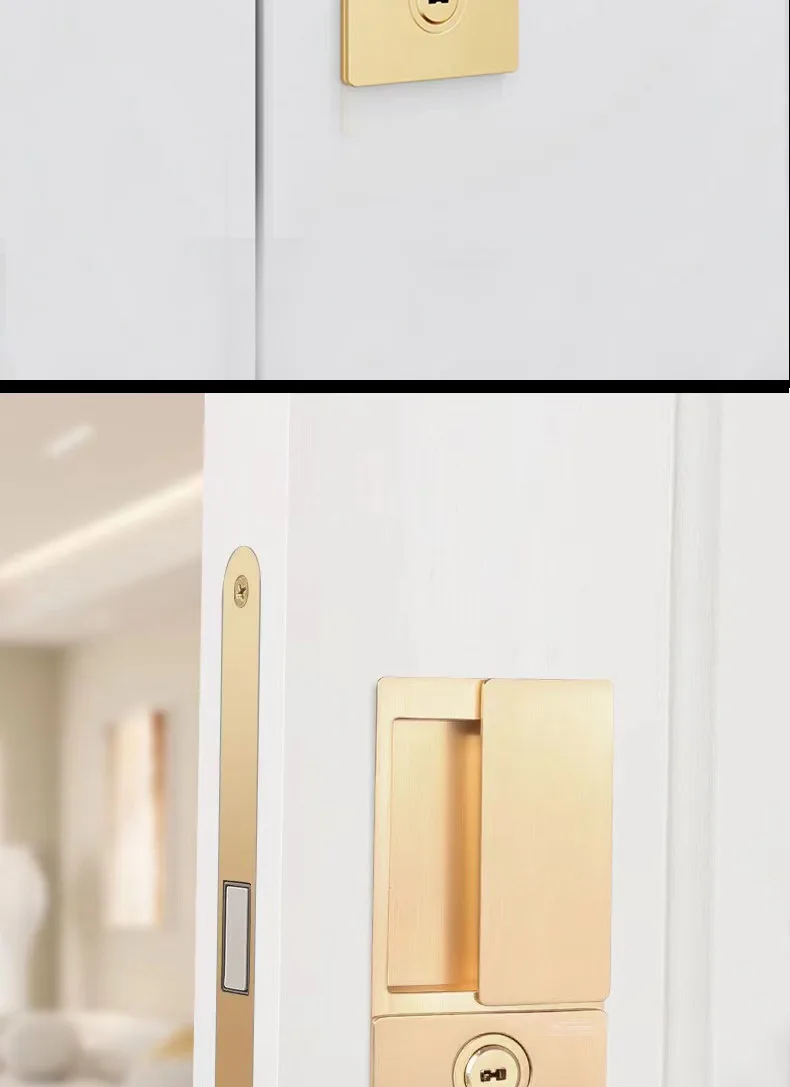 2023 New Handleless Flat Lock Modern Bedroom Magnetic Recessed Door Handle Silent Push-Pull Golden Invisible Sliding Door Lock