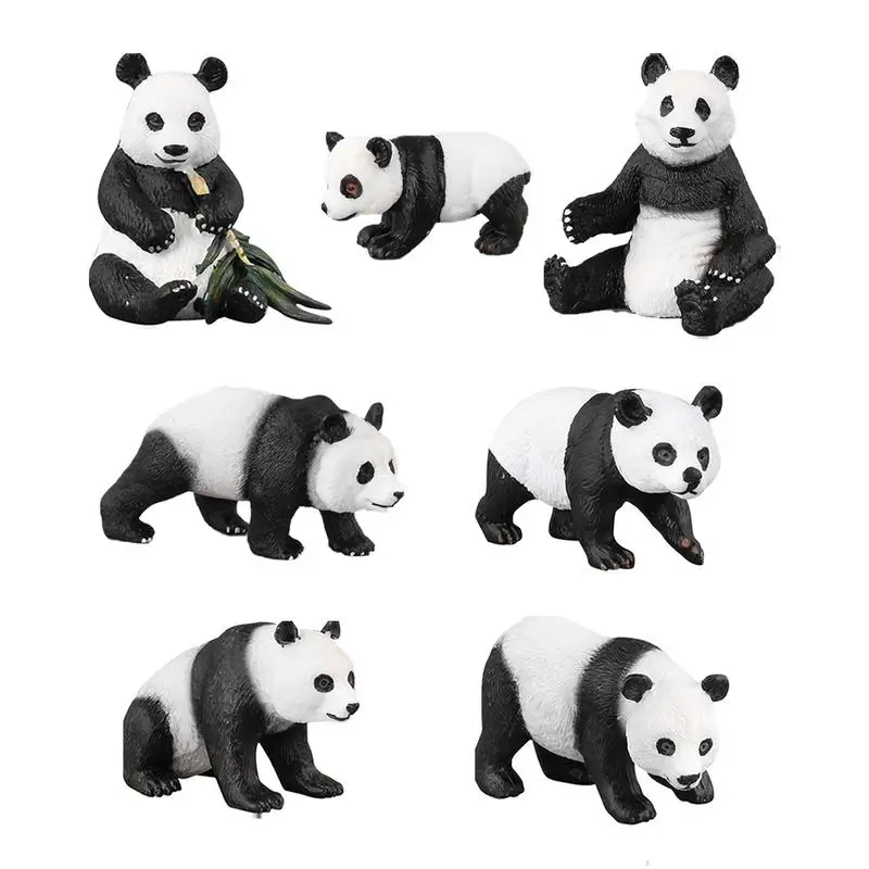 

7-PCS Panda Figurines With Bamboo Set Animals Figures Toys Cute Crafts Home Desktop Ornament Garden Miniature Accessories