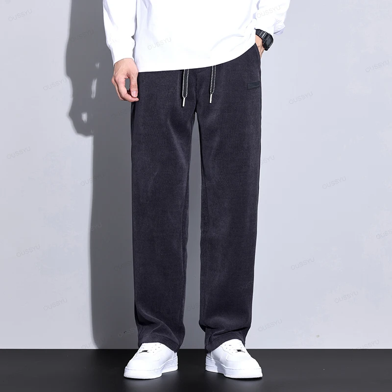 Autumn Winter Stretch Corduroy Pants Men Thick Elastic Waist Korea Baggy Straight Jogger Outdoors Trousers Male Large Size M-5XL 3