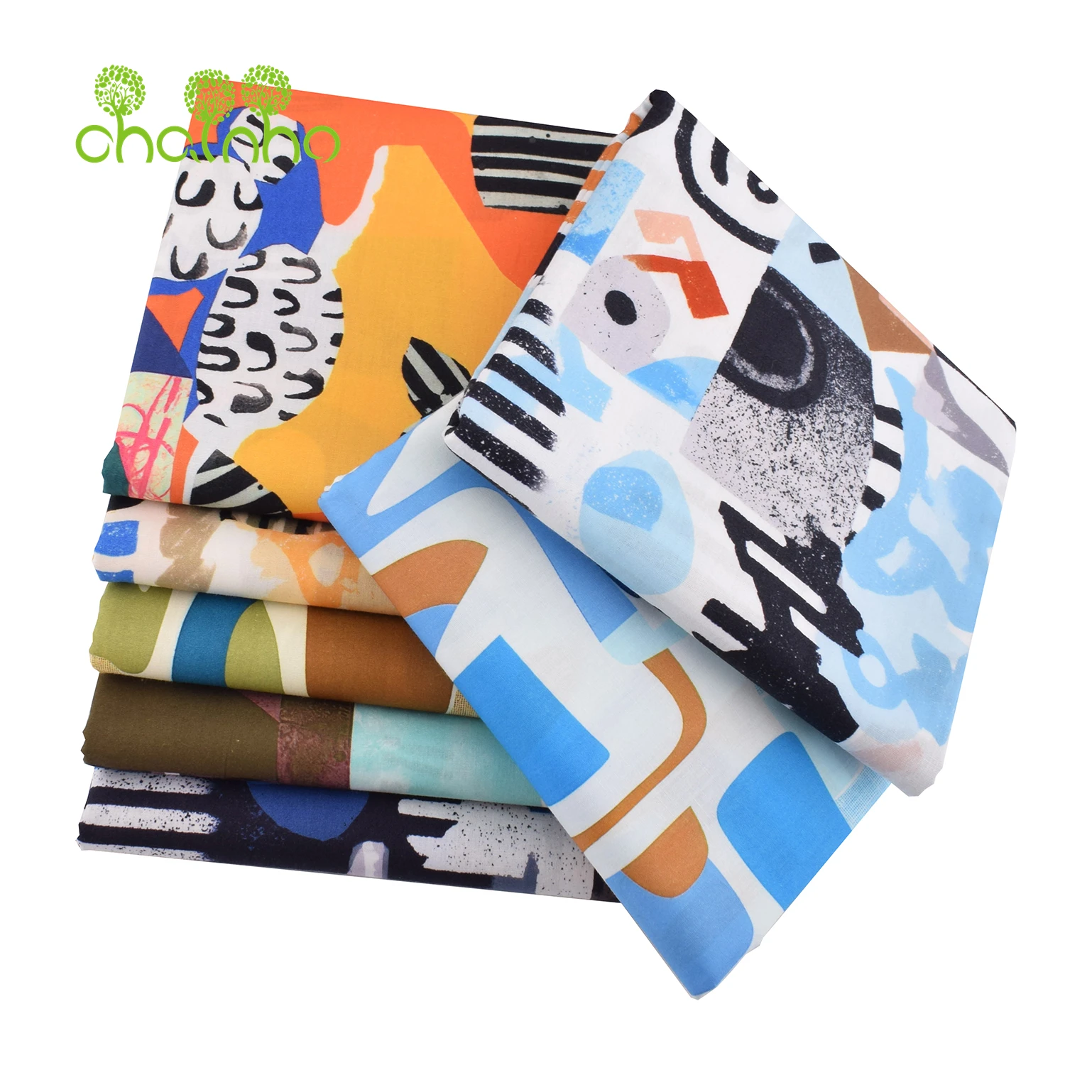 Chainho,Printed Plain Weave Poplin Cotton Fabric,DIY Quilting Sewing Material,Patchwork Cloth,Floral Series,2 Sizes,15PC232