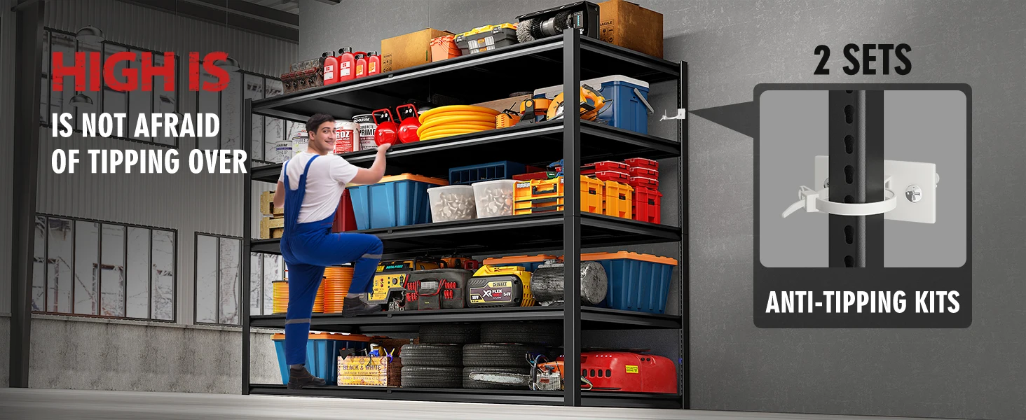 Description Picture 5 of item78" H Garage Shelving, 55" W Storage Shelves 3000LBS Heavy Duty Shelving 5 Tier Adjustable Metal Shelving Unit for Storage Rack