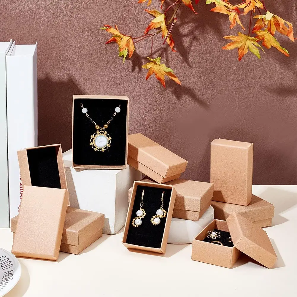 24pcs Kraft Jewelry Box Gift Cardboard Boxes for Ring Necklace Earring  Womens Jewelry Gifts Packaging with Sponge Inside