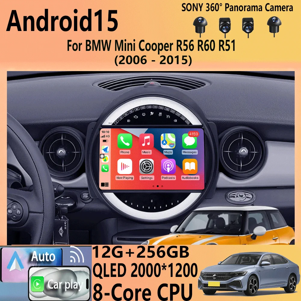 Android15 Radio Qled para BMW MINI Cooper R56 R60 2007 - 2014 sistemas inteligentes de coche navegación GPS Carplay Android auto WIFI + 5G 1