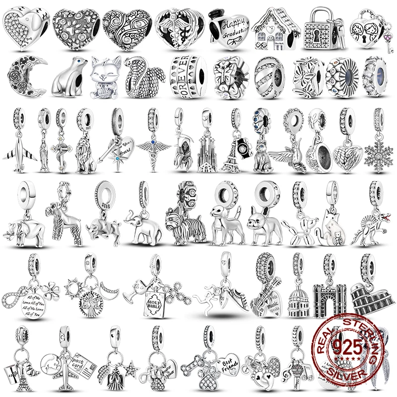 Perline Con Ciondoli In Zircone Intarsiato 925 Sterling Silver Color Love Heart Snake Ciondola Fit Original Pandora Bracciale Charms Ciondolo Gioielli