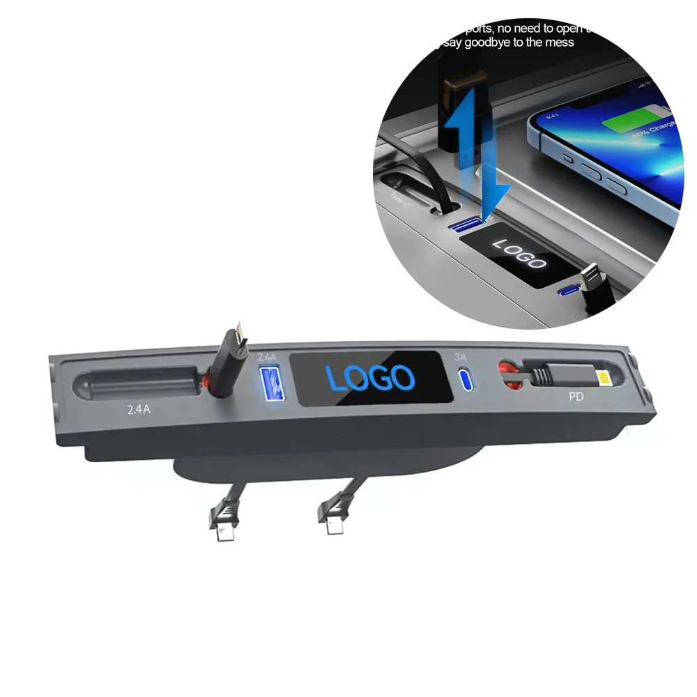 

Electric Vehicle Docking Station 27W PD Type C Hub Quick Charger USB LED Shunt Hub Extension Center Console for Tesla Model 3 Y