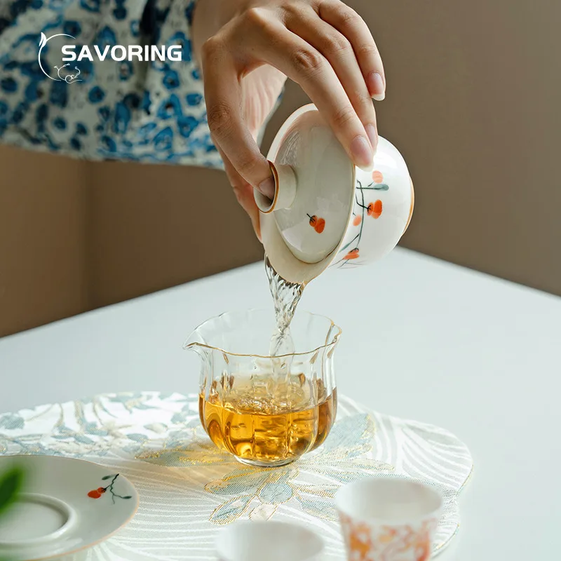 Hand Painted Persimmon Gaiwan 120ml Chinese Ceramic Cover Bowl Tea Cup Handmade Tea Bowl Puer Maker Gaivan Drinking For