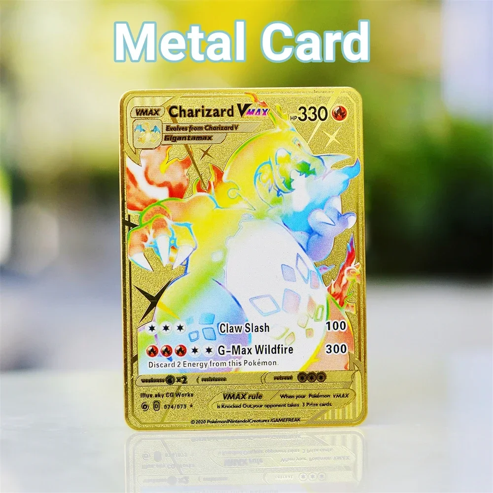Pokemon Cards Metal Pokemon Letters Vstar Raichu Vmax Charizard Pikachu Lugia Gold Iron Carte Da Gioco Anime Game Giocattoli Per Bambini Regali