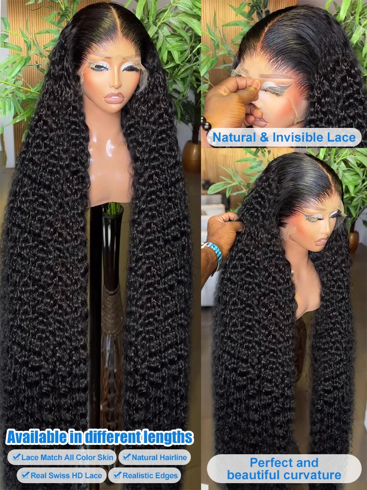 220 Density Curly 13x6 HD Lace Front Human Hair Wig 30 40 Inch Water Deep Wave For Women