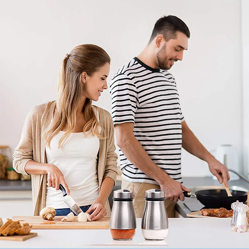 2Pcs Salt and Pepper Shakers Set-Salt Shaker with Adjustable Pour Holes-Pice Dispenser Refillable, salt and pepper shakers