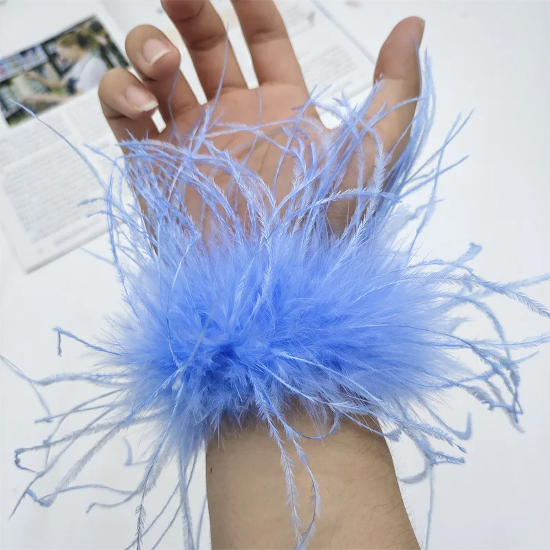 Stainless Steel Bracelet Metal Bracelet Women Ostrich Feather Wrap Bracelet Slap Anklet Fur Feather Cuffs Wrist Sleeve Hair Accessories