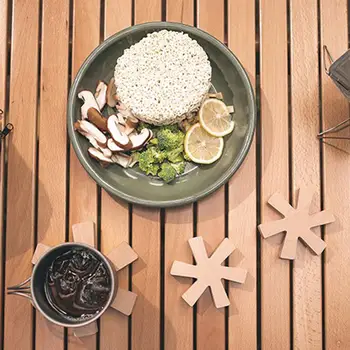 야외 캠핑 피크닉 눈송이 절연 패드, 주철 냄비 절연 테이블 매트, 단단한 나무 코스터, 화상 방지 테이블 매트