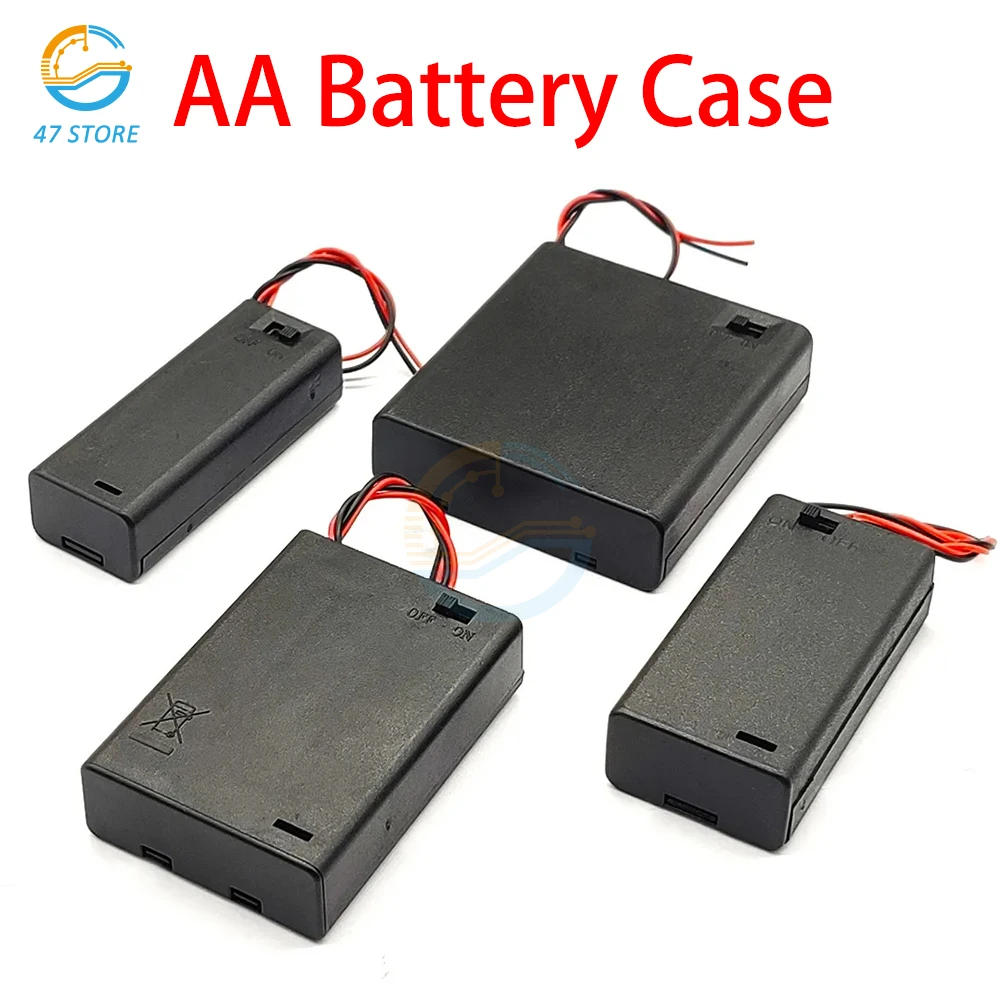 

1/2/3/4 AA Battery Holder with Switch Battery Case Holder with Cover 1.5V AA Battery Storage Box with Wires Battery Connector