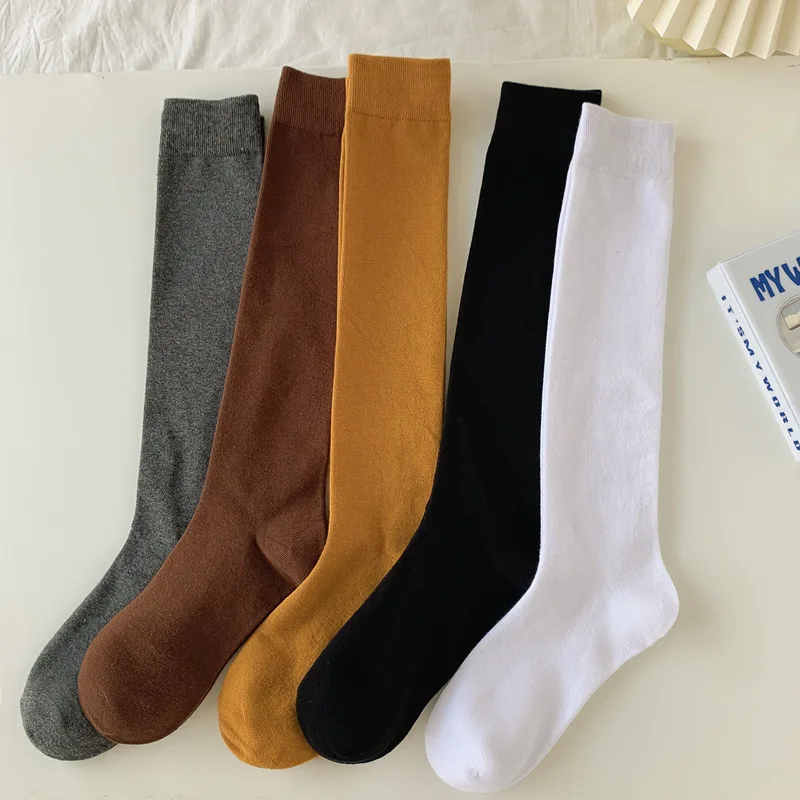 

Женские носки до середины икры, весенние и осенние хлопковые носки с ворсом, длинные чулки выше колена