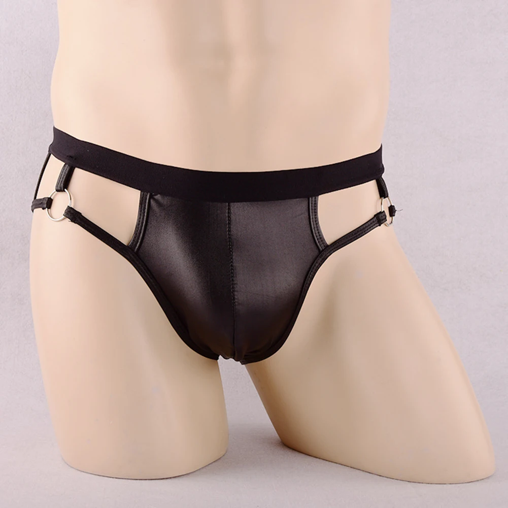 

Men's Sexy Underwear Pu Leather Panties Jock Strap Briefs Backless G-Strings Low Waist Underpants Open Crotch Erotic Lingerie