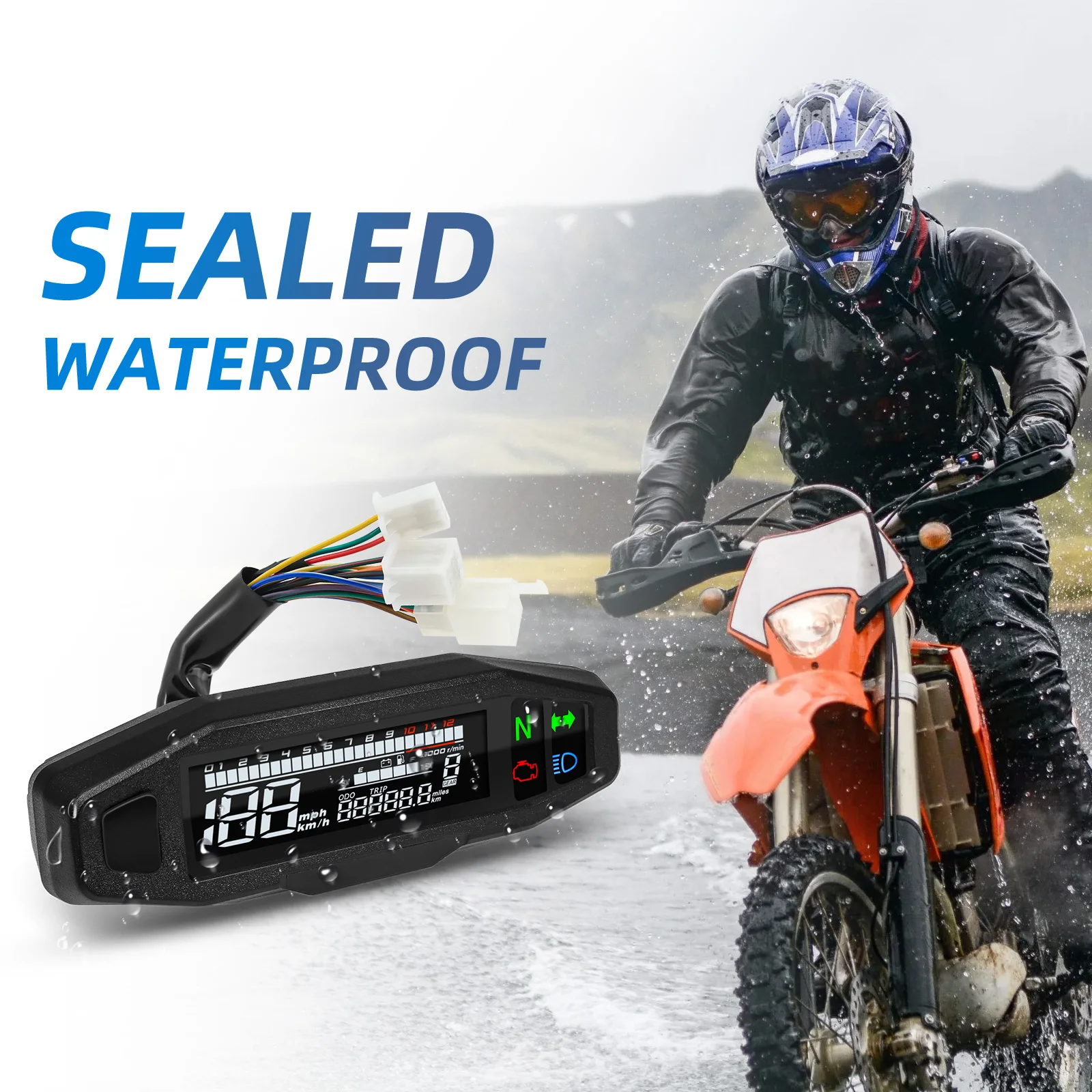 Universeller 12V Motorrad Digitaler Tachometer Digitaler Armaturenbrett-Meter LCD Drehzahlmesser Ölstand Spannungsanzeige Motorrad-Zubehör – Detail 2