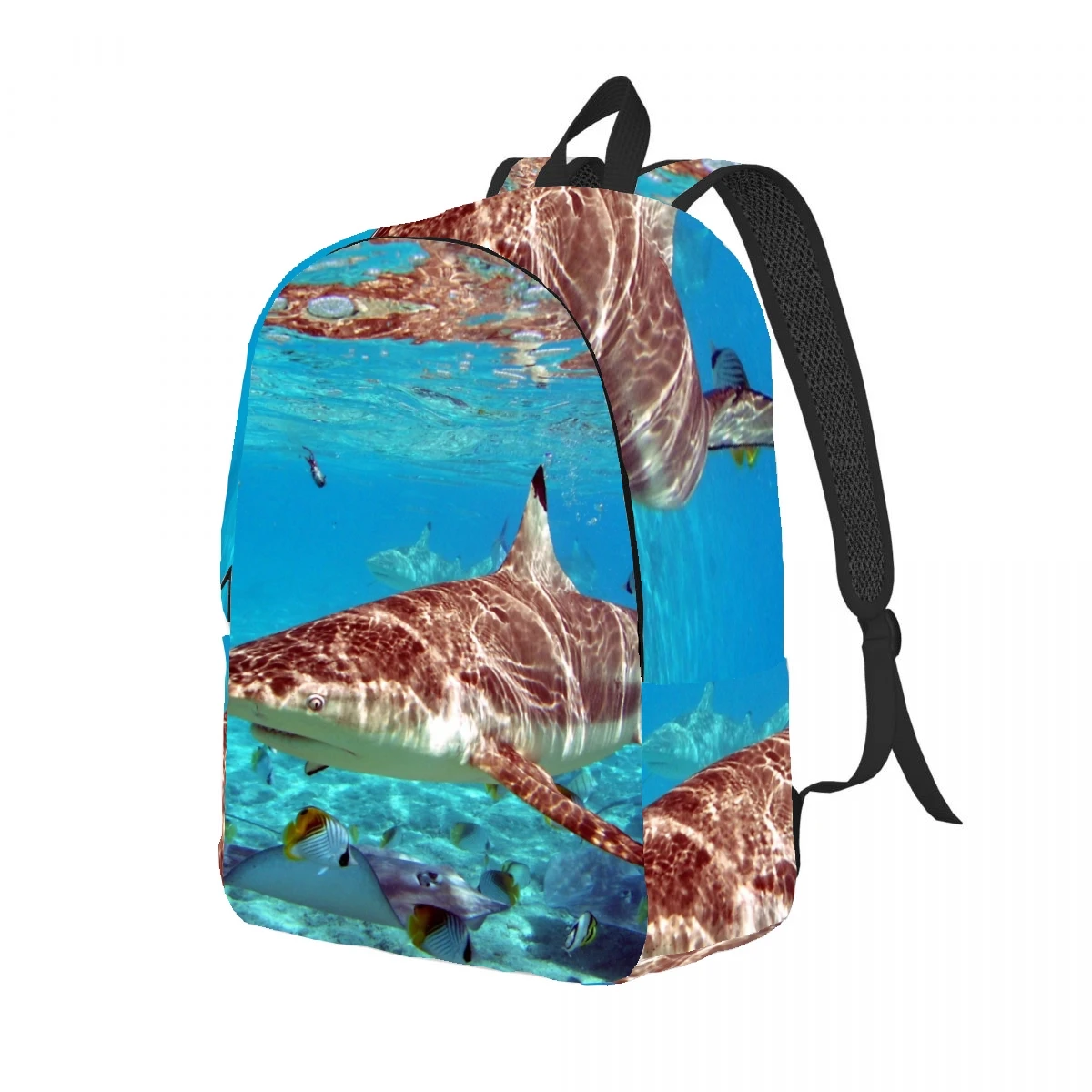 Shark Swims Under Water Cushion Backpack Casual Lightweight Laptop Backpack Men Women Travel Bag Outdoor Canvas Daypack