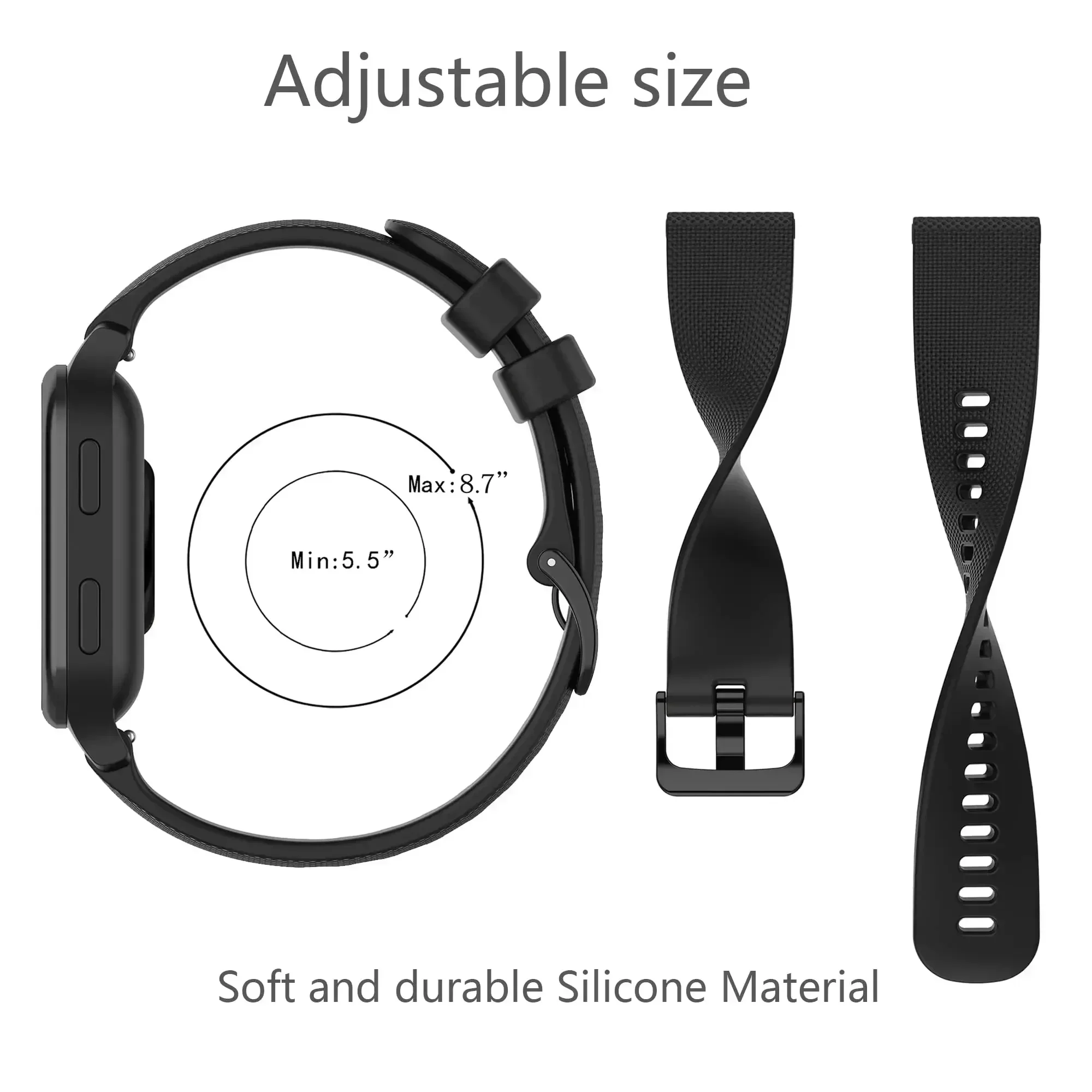 Sport Silicone Strap, 20mm/22mm, Adjustable Watchband Bracelet