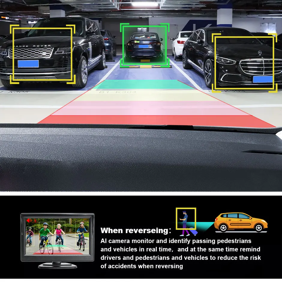 AHD1080P ADAS AI 지능형 추적 인식 자동차 후방 주차 카메라, 보행자와 차량 감지 및 경고 816
